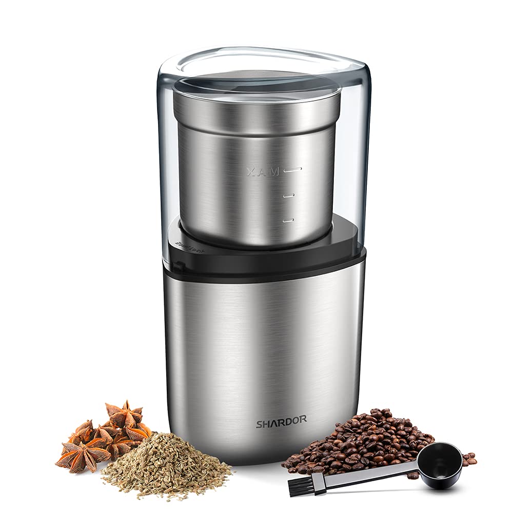 SHARDOR Coffee Grinder Electric Herb/Wet Grinder for Spices and Seeds with 2 Removable Stainless Steel Bowls, Silver