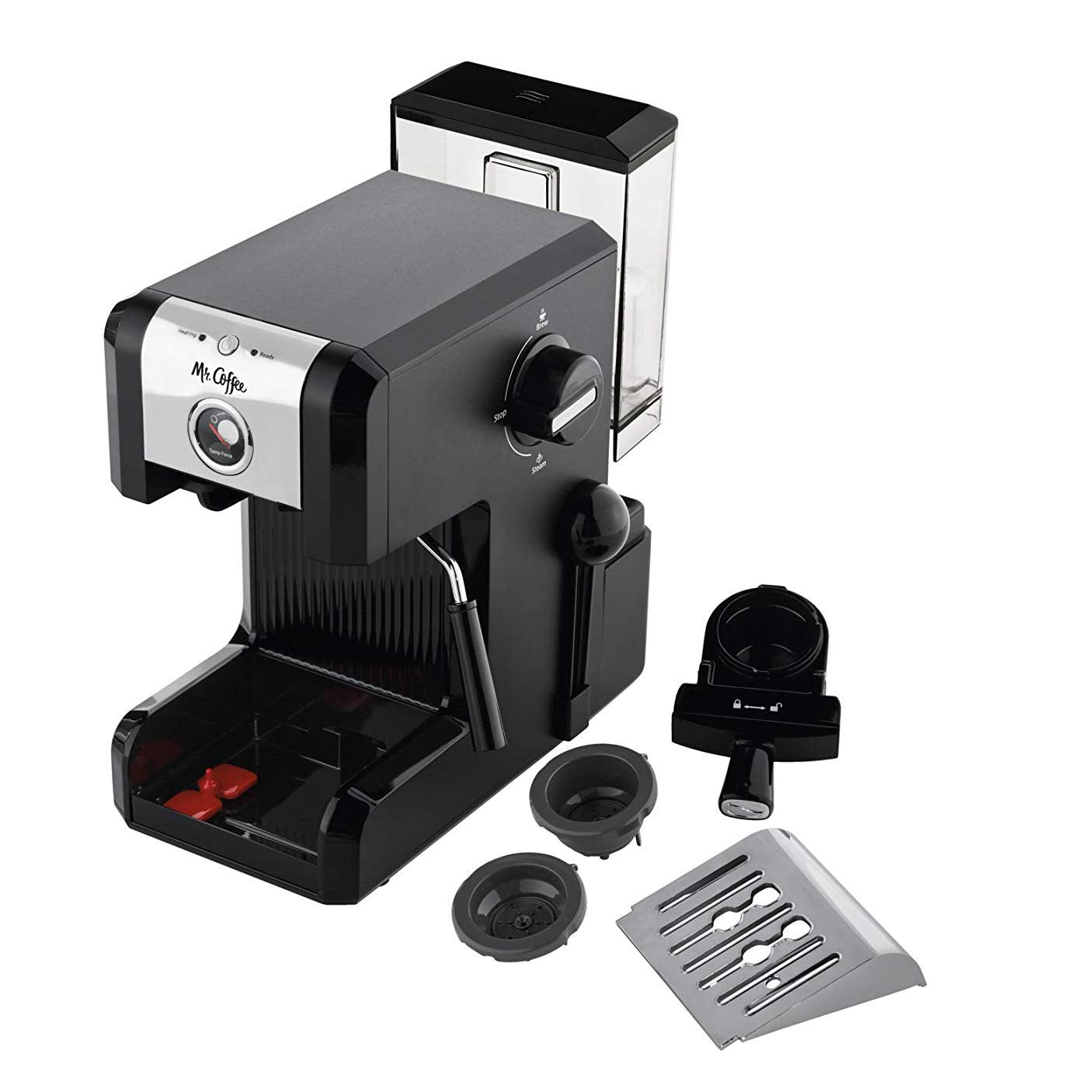 Mr. Coffee Easy Maker | Authentische Pump-Espressomaschine, 6-teilig, Chrom/Schwarz