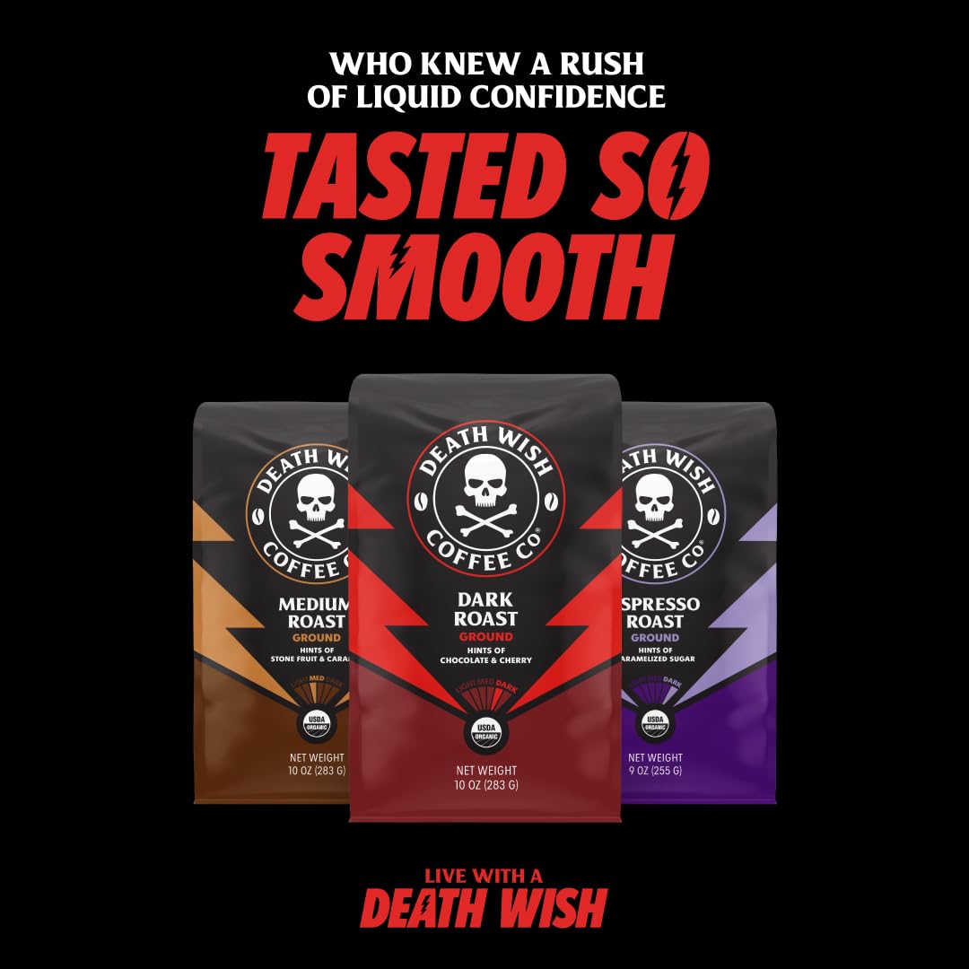 Death Wish Coffee, Organic and Fair Trade Dark Roast Whole Bean Coffee, 16 oz