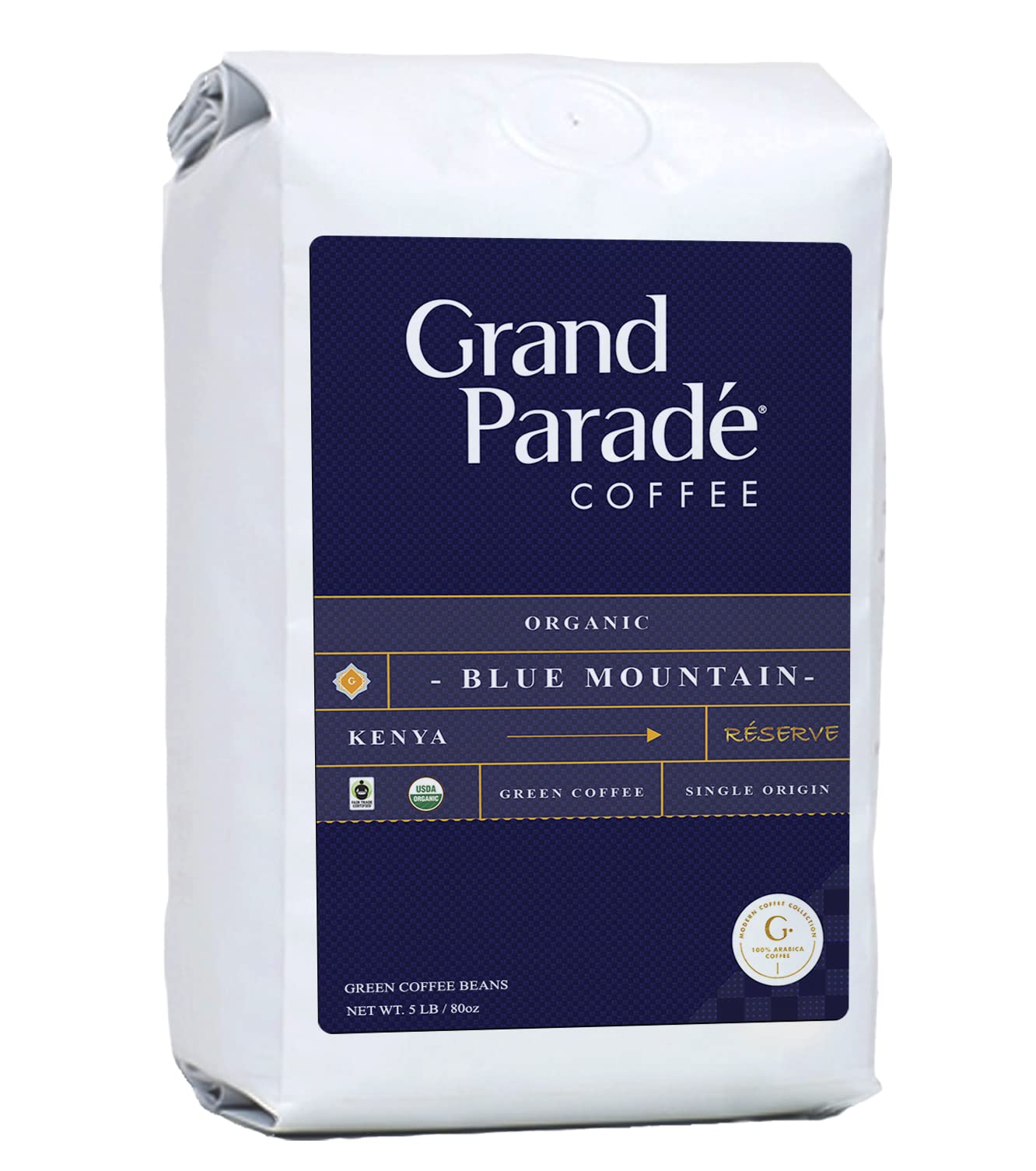 Grand Parade Coffee, 5 Pfund ungeröstete grüne Kaffeebohnen aus Bio-Kenia Blue Mountain, 100 % Prime Grade 1, Spezial-Arabica – Fair Trade Single Origin