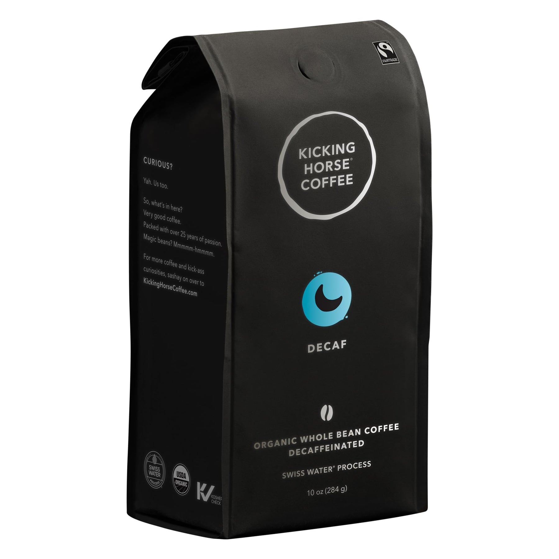 Kicking Horse Coffee, entkoffeiniert, Schweizer Wasserverfahren, dunkle Röstung, ganze Bohne, 10 oz – zertifiziert biologisch, Fairtrade, koscherer Kaffee