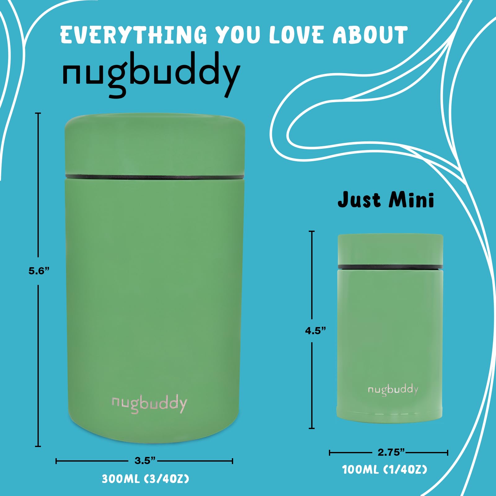 nugbuddy ミニ密閉保存容器 - 真空密封断熱、ネストガラスジャー付き - UV保護、温度調節ステンレス - ホワイトボード仕上げ、マーカー付き - 100 ml (1/4 オンス)