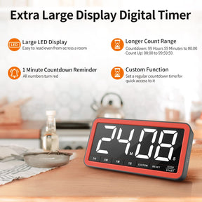 VOCOO Digitaler Küchentimer mit extragroßem 7,8-Zoll-Display, magnetischer LED, mit 3 Helligkeits-, 4 Alarm- und 3 Lautstärkestufen, batteriebetriebener Countdown-Countup-Timer zum Kochen, für den Unterricht, das Heim-Fitnessstudio