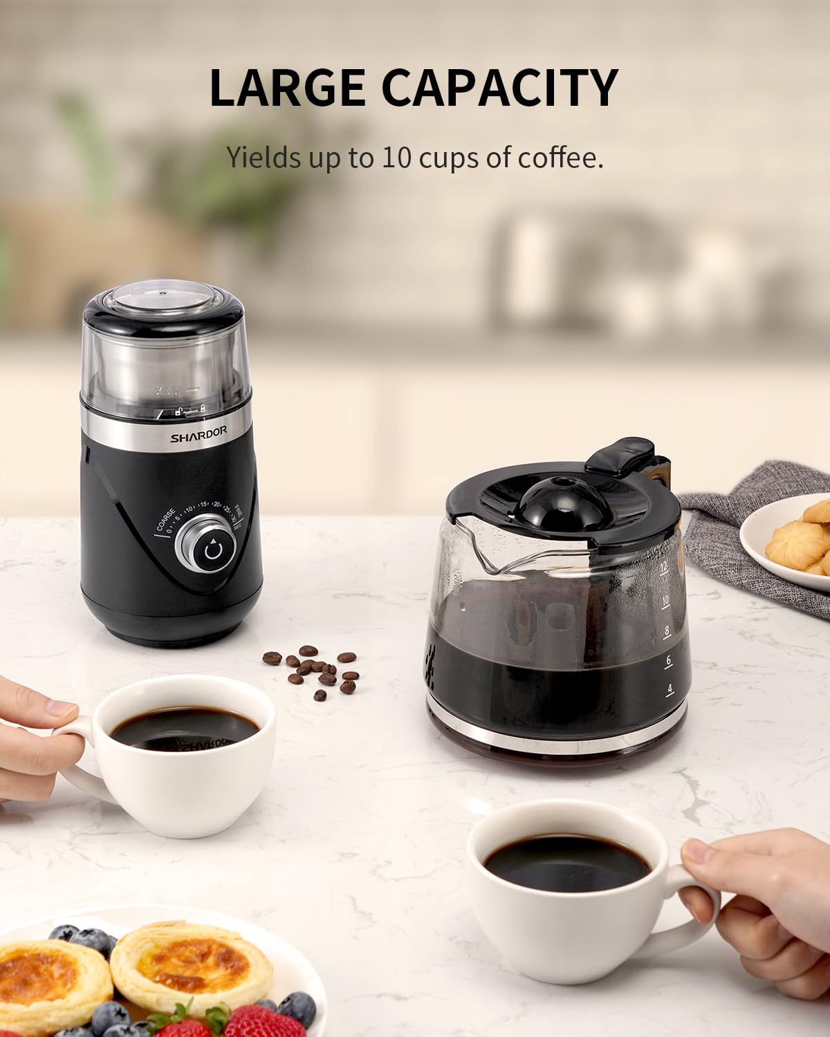 SHARDOR Upgraded Adjustable Coffee Grinder Electric, Herb/Spice Grinder, Espresso Grinder with 1 Removable Stainless Steel Bowl, Black, 2.0