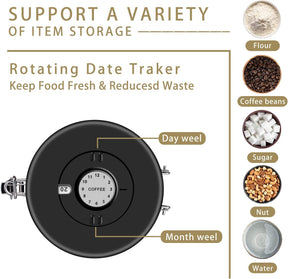 malmo Kaffeedose, luftdichter Kaffeebehälter mit Deckel mit Datumsanzeige, Edelstahldose zur Aufbewahrung von Lebensmitteln in der Küche, 250 ml, schwarz (22, Zylinder, 1, KF) (BK 250 ml)