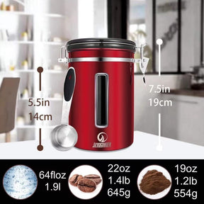 JENNIMER Coffee Canister - Large, Stainless Steel Airtight Coffee Containers with Transparent Window,Date Tracker, CO2-Release Valve and Measuring Scoop for Freshness of Storage Coffee(Red)