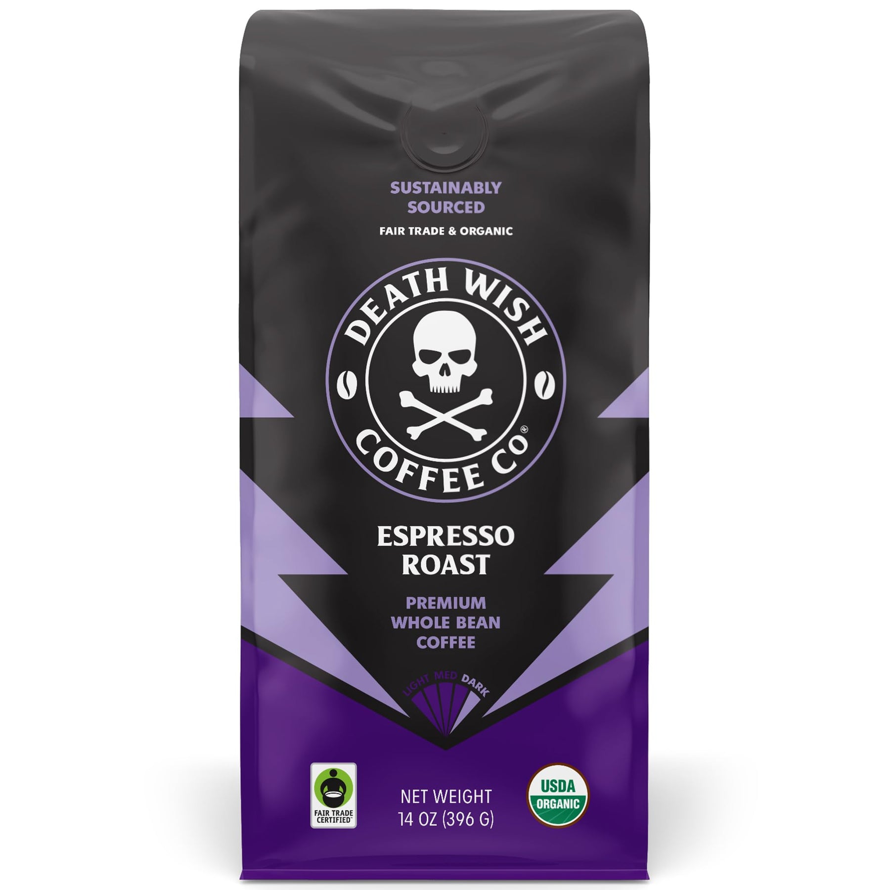 Death Wish Coffee Co. Whole Bean Espresso Roast - Organic, Fair Trade, Arabica and Robusta Coffee Beans, 14 ounce (Pack of 1)