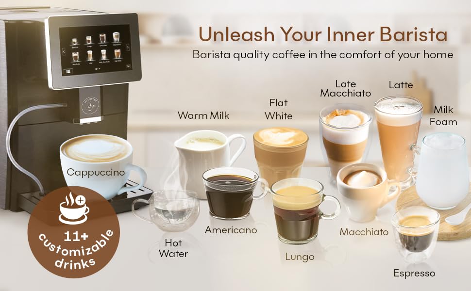 Cafe Bueno Super Automatic Espresso & Coffee Machine - Durable Automatic Espresso Machine With Grinder and Milk Frother For Latte, Cappuccino, Macchiato - 19 Coffee Recipes