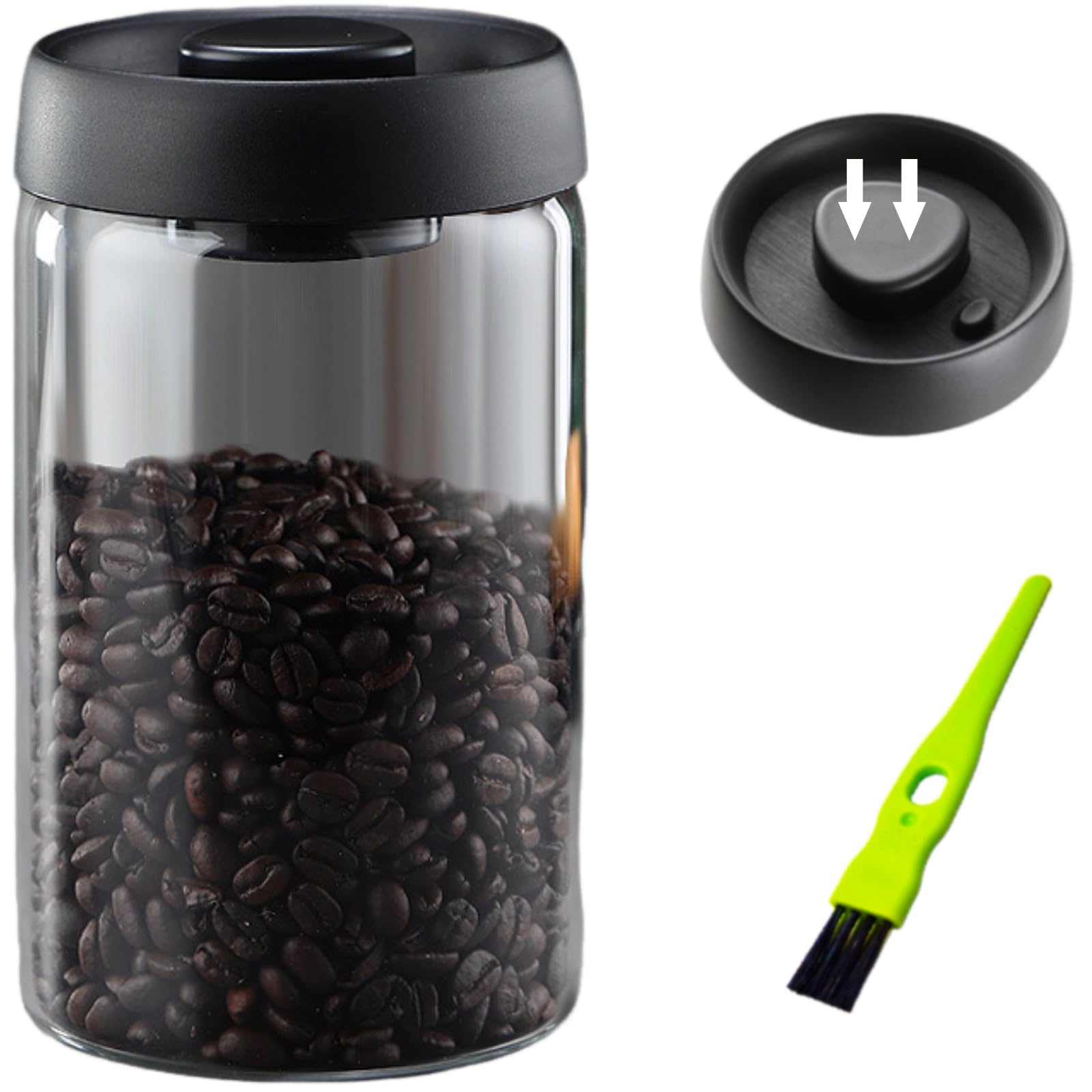 HelpyLife Vakuum-Kaffeedose, 1,2 l graues Glas zur Kaffeebohnenaufbewahrung, perfekt für Kaffeebohnen, losen Tee, Süßigkeiten, Zucker, Nüsse, Gewürze (1200 ml)