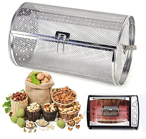 LinaLife 12x23cm Stainless Steel Rotisserie Grill Roaster Drum Dried Baking Coffee Bean Nut Oven Basket BBQ Grill Cage Kit