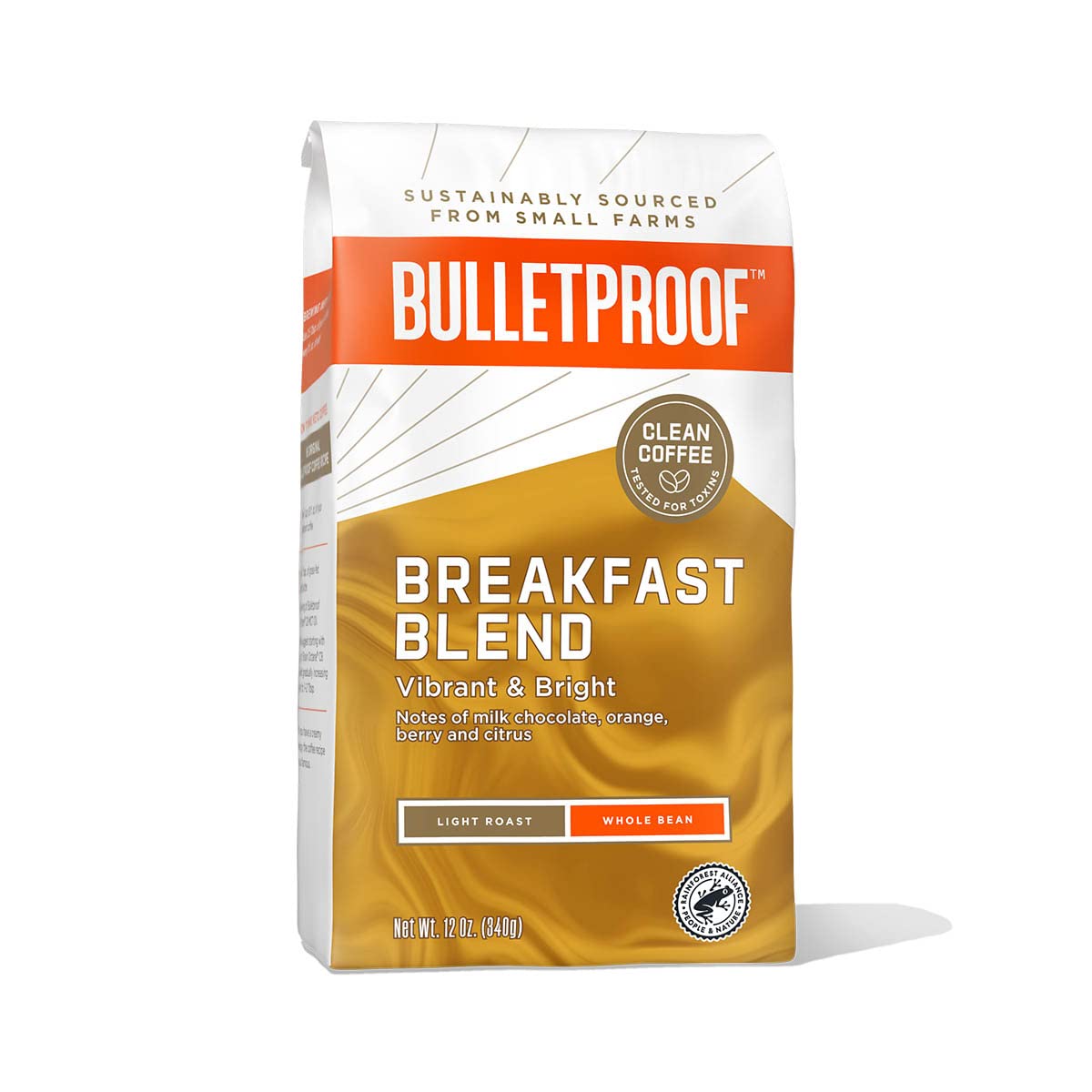 Bulletproof Breakfast Blend Light Roast Whole Bean Coffee, 12 Unzen, Arabica-Kaffee aus Mittel- und Südamerika, Rainforest Alliance-zertifiziert