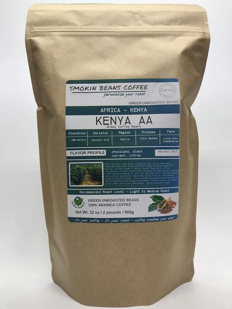 2-pound Kenya Aa (Unroasted Green Coffee Beans) premium Arabica beans grown northern Africa fresh current-crop beans for home coffee roasters, specialty-grade coffee beans, includes a free burlap bag