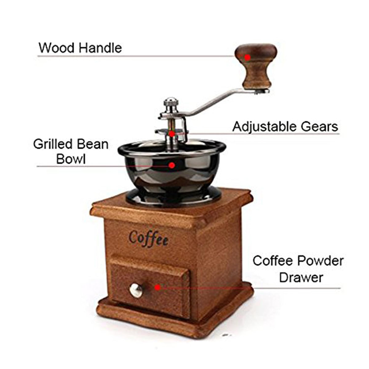 Coffee Mill Grinder - Manual Coffee Grinder with Adjustable Gear Setting and Ceramic Conical Burr,Hand Mill Grinder for Home Use and Travel