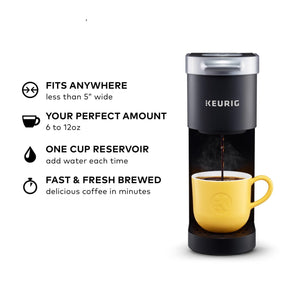 Keurig K-Mini Einzelportions-K-Cup-Pad-Kaffeemaschine, Brühgröße 6 bis 12 oz, mit Kabelaufbewahrung, perfekt für kleine Räume, schwarz