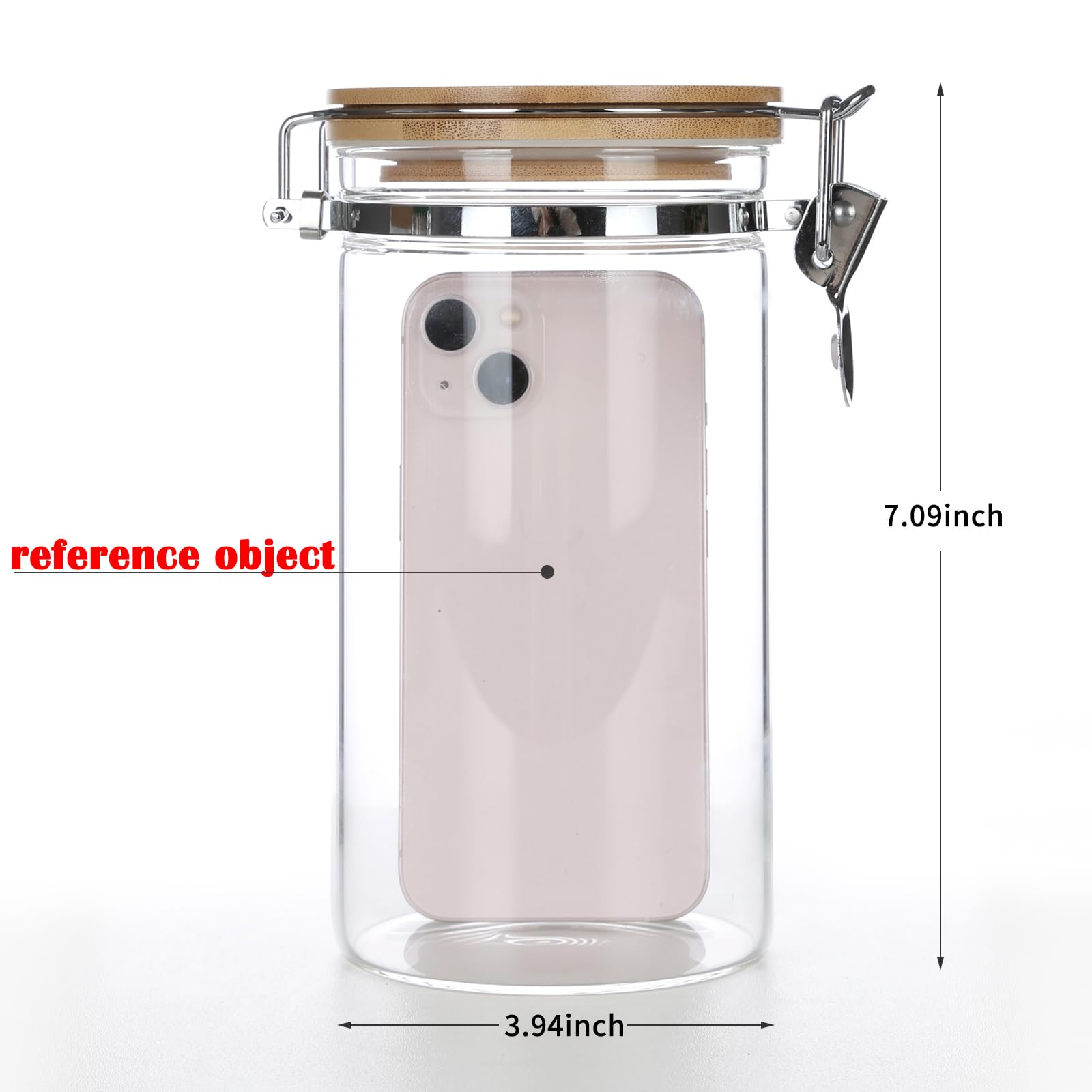 KKC Clear Borosilicate Glass Food Storage Jar Canister Container with Airtight Locking Clamp Bamboo Lid,Coffee Bean,Loose Tea,Nut Container,Sealed Jar Hinged Lid for 16oz Coffee Bean,40 Fluid-oz