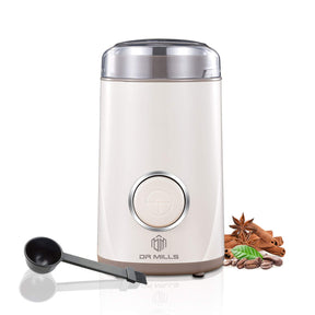 DR MILLS DM-7441 Coffee Grinder Electric, Coffee Bean and Dried Spice Grinder, One Touch Operation, Blade and cup made with SUS304 stainless steel (White)