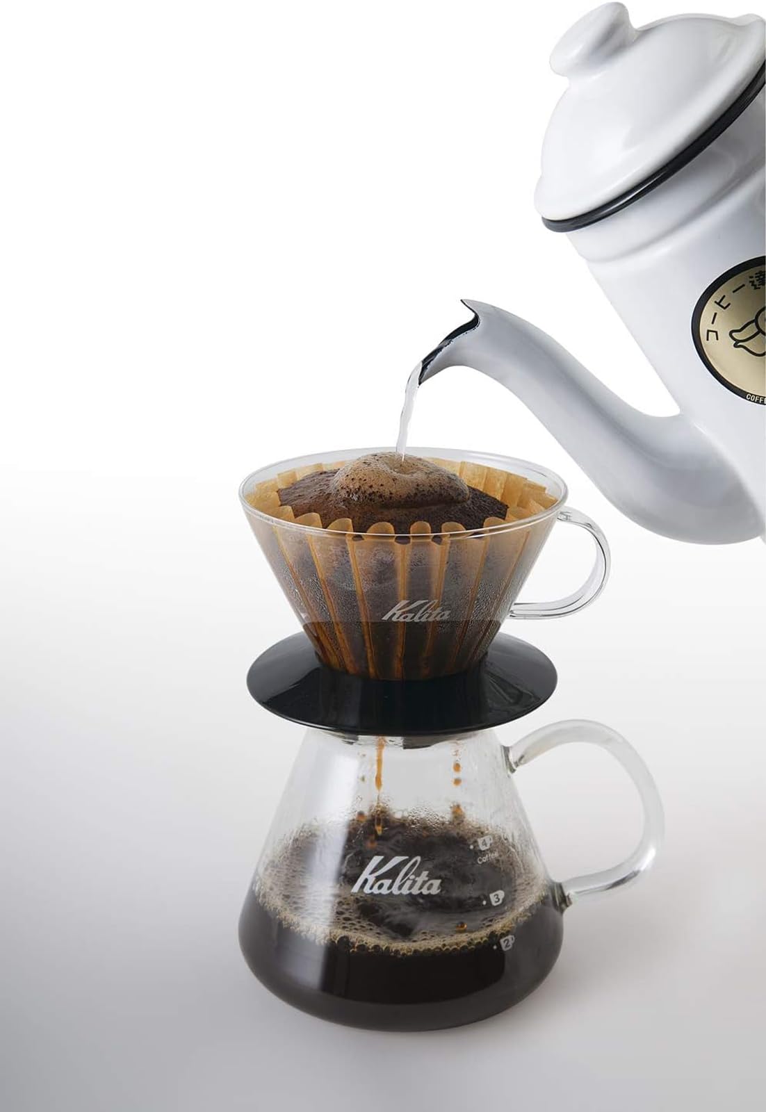 Kalita ウェーブ ポアオーバー コーヒードリッパー、サイズ 185、16～26 オンス、シングルカップメーカー、耐熱ガラス、特許取得済み、ポータブル、ブラック