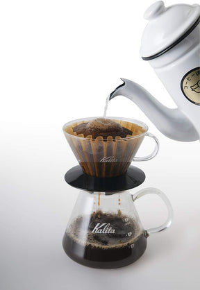 Kalita Wave Pour Over Coffee Dripper, Size 185, Makes 16-26oz, Single Cup Maker, Heat-Resistant Glass, Patented & Portable,black