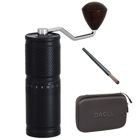 DACLL Manual Coffee Grinder with Numerical External Adjustable Setting, Capacity 30g with CNC Stainless Steel Conical Burr (black)