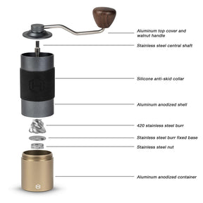 Manual Coffee Grinder - HEIHOX Hand with Adjustable Conical Stainless Steel Burr Mill, Capacity 30g Portable Mill Faster Grinding Efficiency Espresso to Coarse for Office, Home, Camping