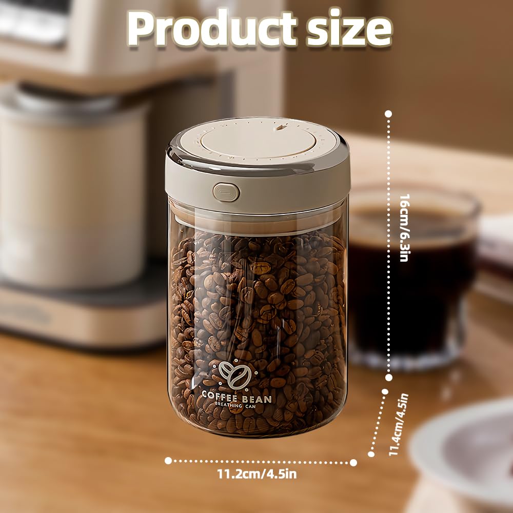 Aerbee Coffee Bean Canister, Food Grade Coffee Bean Sealed Jar with Date Tracker and Waking Bean Valve, Vacuum Food Storage Containers for Beans, Grain, Snack, Sugar, Tea (1.1L)