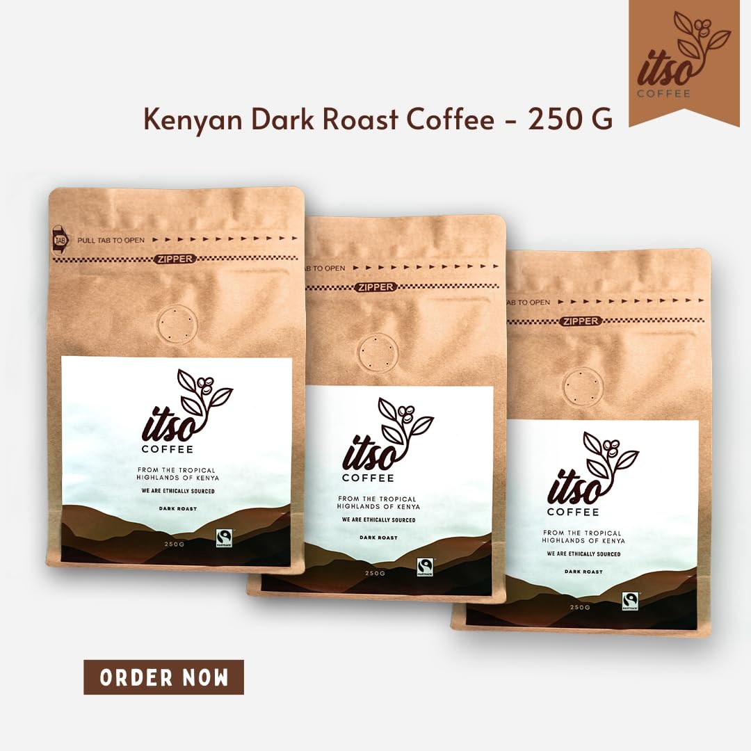 Premium Kenyan Dark Roast Arabica Coffee Beans | Specialty Single Origin Whole Bean | Rich Flavor for Espresso and Cold Brew | Freshly Roasted 250g Bag