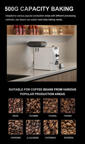 Electric Coffee Bean Roaster Machine, Smokeless Drum Roasting, for Home&Commercial Automatic Baking, Capacity MAX:500g