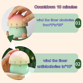 NUOSWEK Mechanical Kitchen Timer, Cute Mushroom Timer for Kids, Wind Up 60 Minutes Manual Countdown Timer for Classroom, Home, Study and Cooking (Green Base)