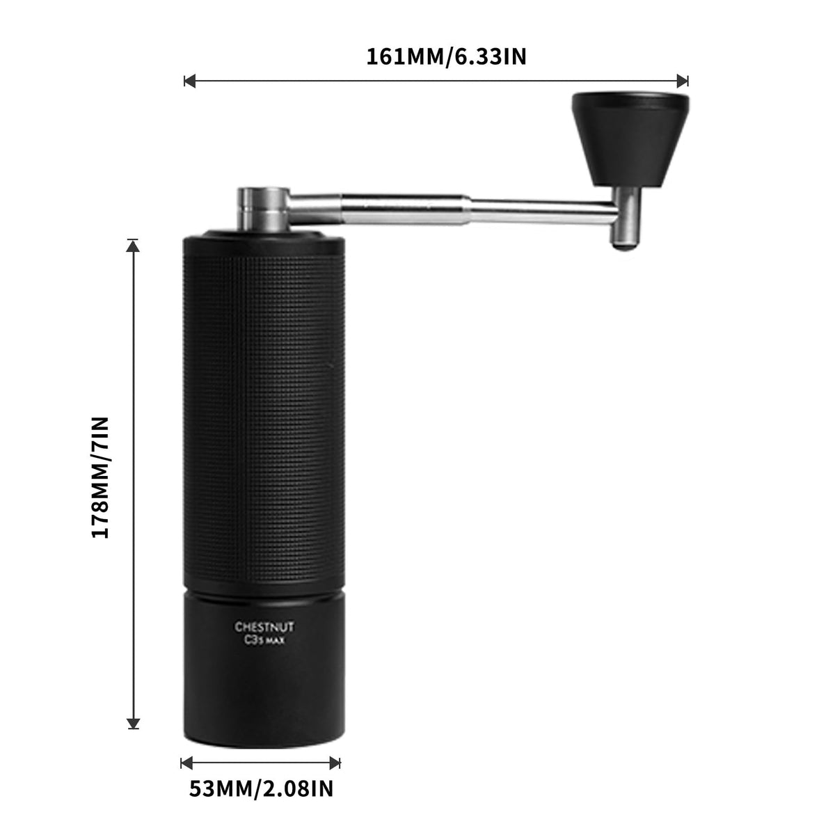 TIMEMORE Manual Coffee Grinder Chestnut C3S Max Capacity 30g with CNC Stainless Steel Conical Burr, Internal Adjustable Setting, Double Bearing Positioning for Home/Travel/Camping - Black