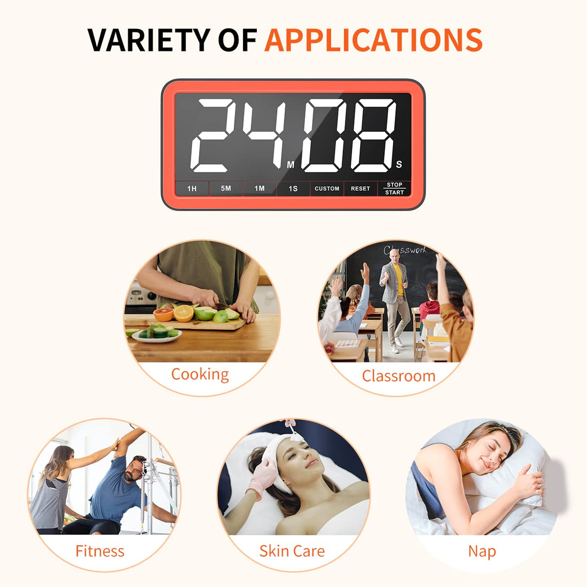 VOCOO Digital Kitchen Timer with 7.8” Extra Large Display, Magnetic LED, with 3 Brightness, 4 Alarms and 3 Volume Levels, Battery Powered Countdown Count Up Timer for Cooking, Classroom, Home Gym