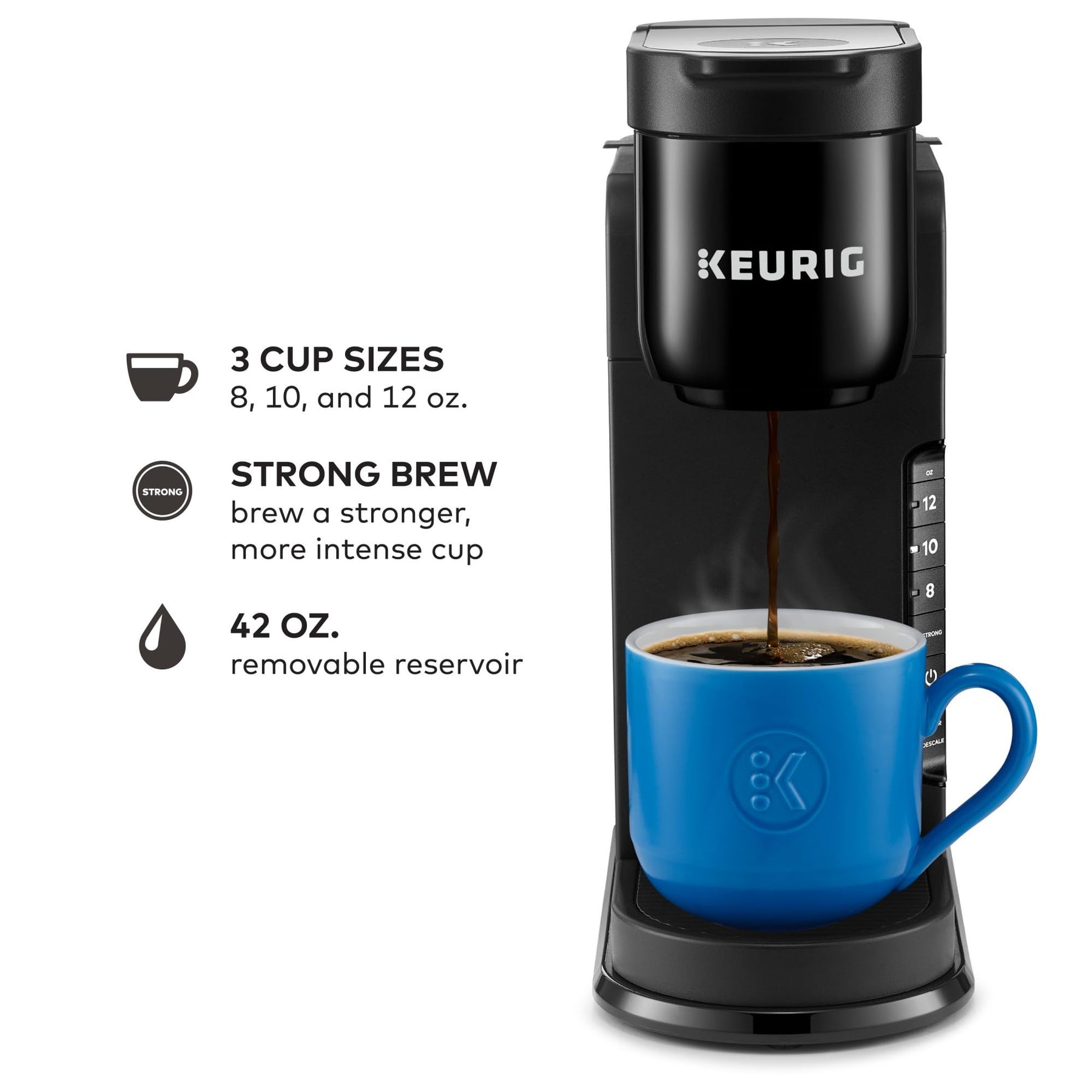 Keurig K-Express シングルサーブ K-Cup ポッドコーヒーメーカー、3 種類の抽出サイズ、強力ボタン機能、42 オンスの取り外し可能なリザーバー、ブラック