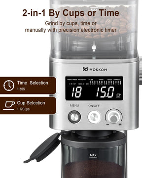 MOKKOM Coffee Grinder, Anti-static Conical Burr Coffee Bean Grinder, Adjustable Electric Burr Mill with 31 Precise Settings for Espresso/Drip/Pour Over/Cold Brew/French Press Coffee Maker