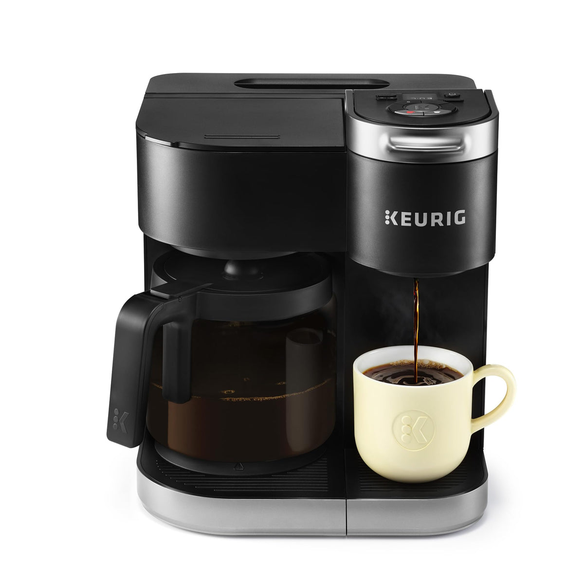 Keurig K-Duo Single Serve K-Cup Pod &amp; Karaffe Kaffeemaschine, mit mehreren Brühgrößen, abnehmbarem 60oz-Behälter, programmierbarer Auto-Brew-Karaffe, (Gen 1), schwarz