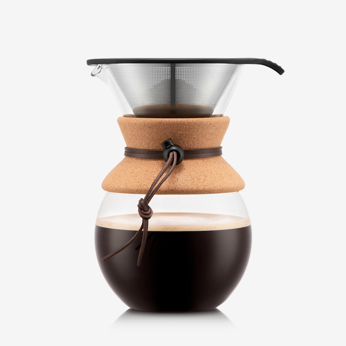 Bodum 34 Oz Pour Over Kaffeemaschine, hitzebeständiges Borosilikatglas mit wiederverwendbarem Edelstahlfilter und Korkgriff – Hergestellt in Portugal