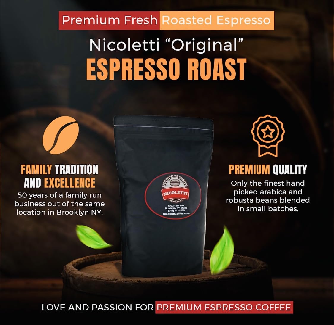 Nicoletti Kaffee Espresso Roast Sampler (3 Packungen mit je 1 Pfund) Ganze Bohnen Frisch geröstet