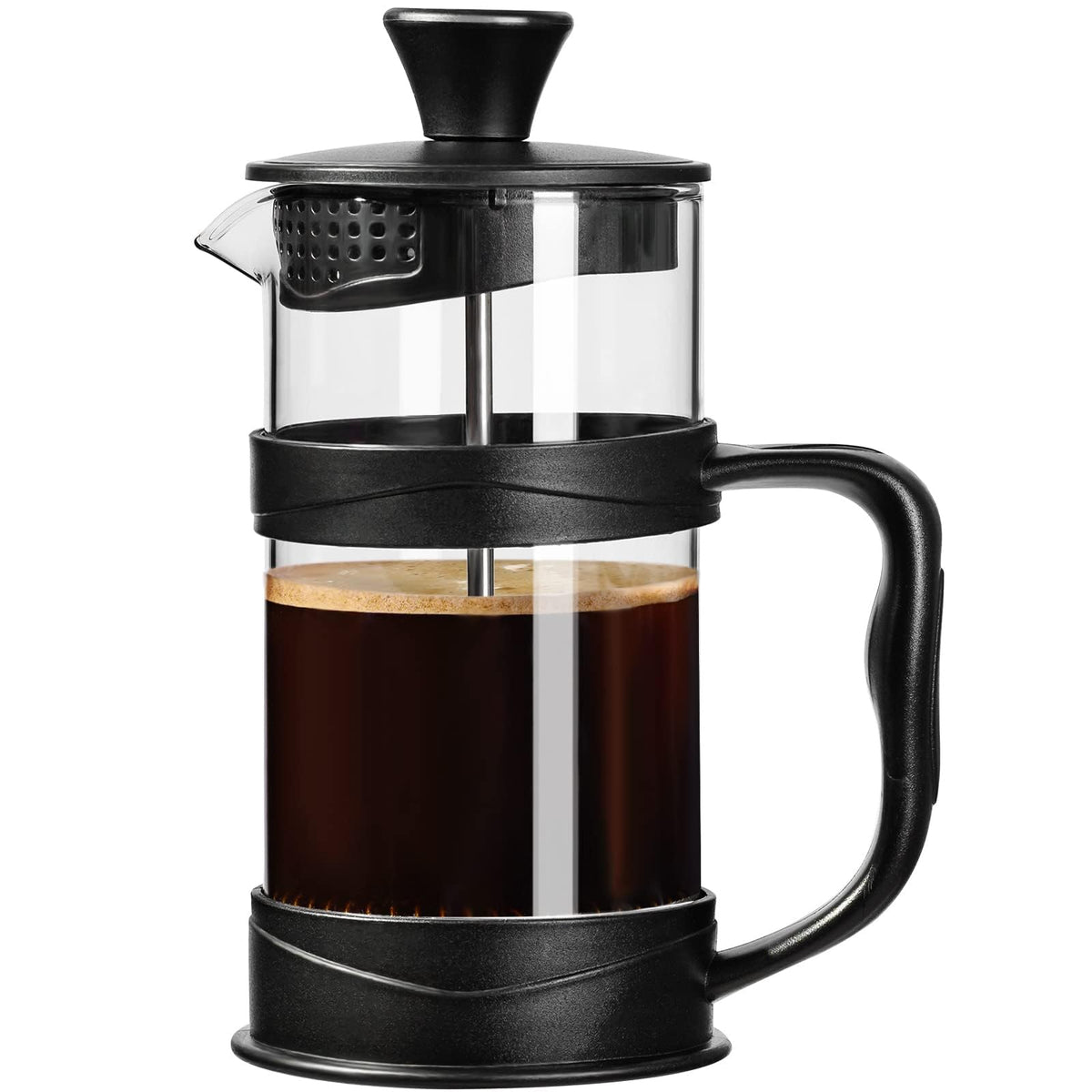 PARACITY French Press Kaffee-/Teemaschine, Mini-Kaffee-/Teepresse für Camping mit 304 Edelstahlfilter und hitzebeständigem Glas, Kaltbrühkaffeemaschine 325 ml für unterwegs und zu Hause (schwarz)