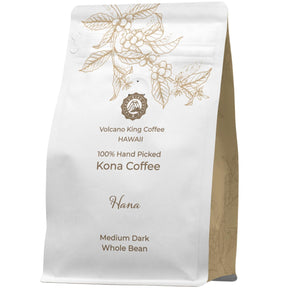 Volcanoking Coffee Hana Hawaiian whole bean coffee, 100% Kona coffee beans Medium Dark Roast - Gourmet Kona Coffee From Hawaii's Largest Coffee Growe, Great for Espresso, Drip or French Press, 100% Arabica coffee beans（7.05 Ounces）,Coffee Grounds with S