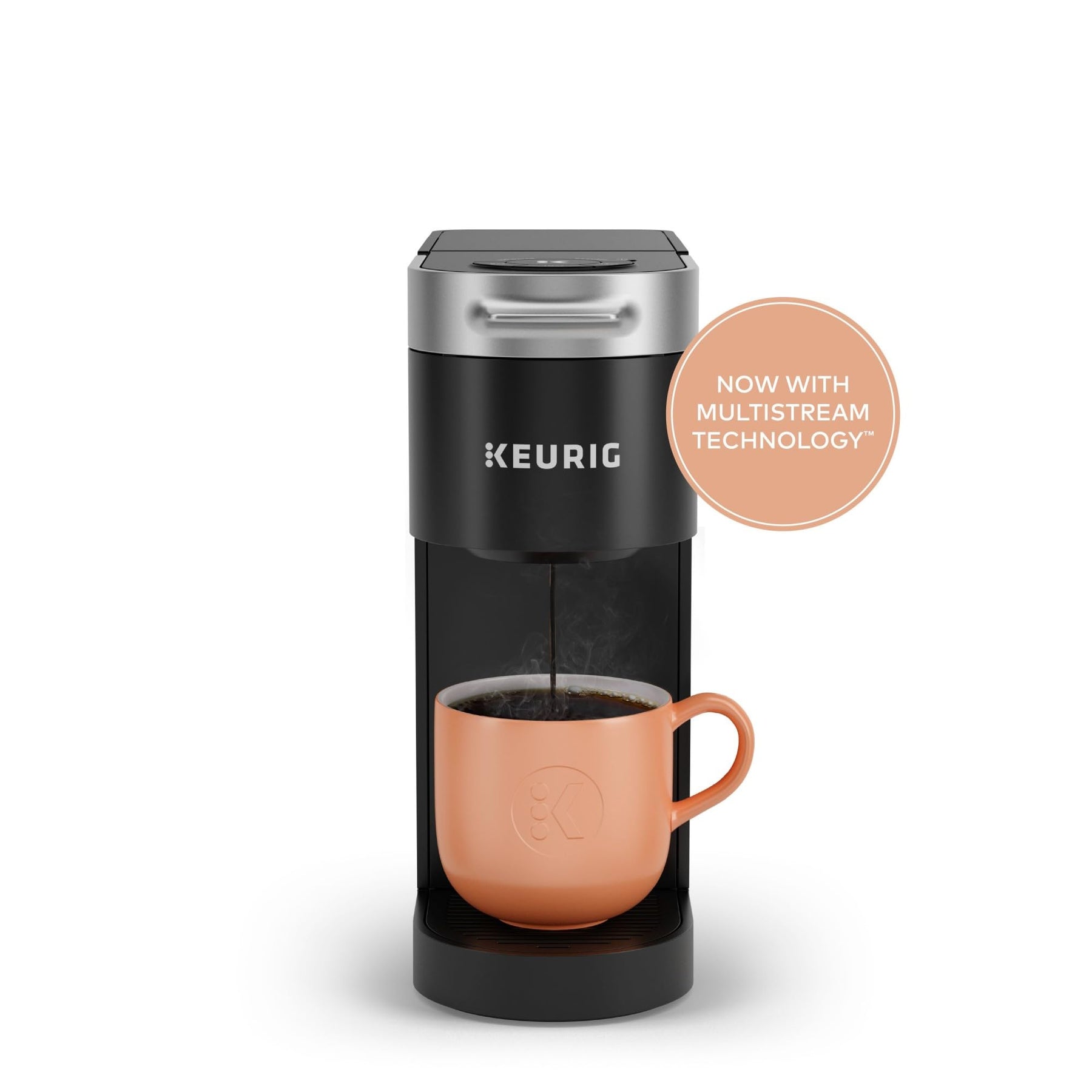 Keurig K-Slim Einzelportions-K-Cup-Pad-Kaffeemaschine, Multistream-Technologie, 3 Brühgrößen, schlankes und elegantes Design, abnehmbarer 46-oz-Tank, schwarz