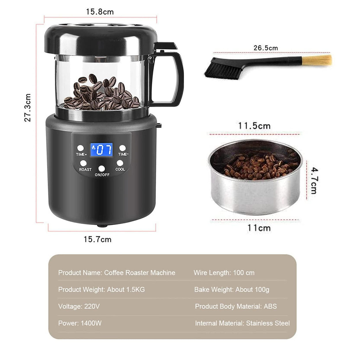 JINGEDD 1400w 100g 110v Electric Coffee Roaster Machine,Coffee Roaster Machine,Automatic Small Hot Air Coffee Bean Roaster Machine,Adjustable Wind Speed,for Cafe Shop Home,Office