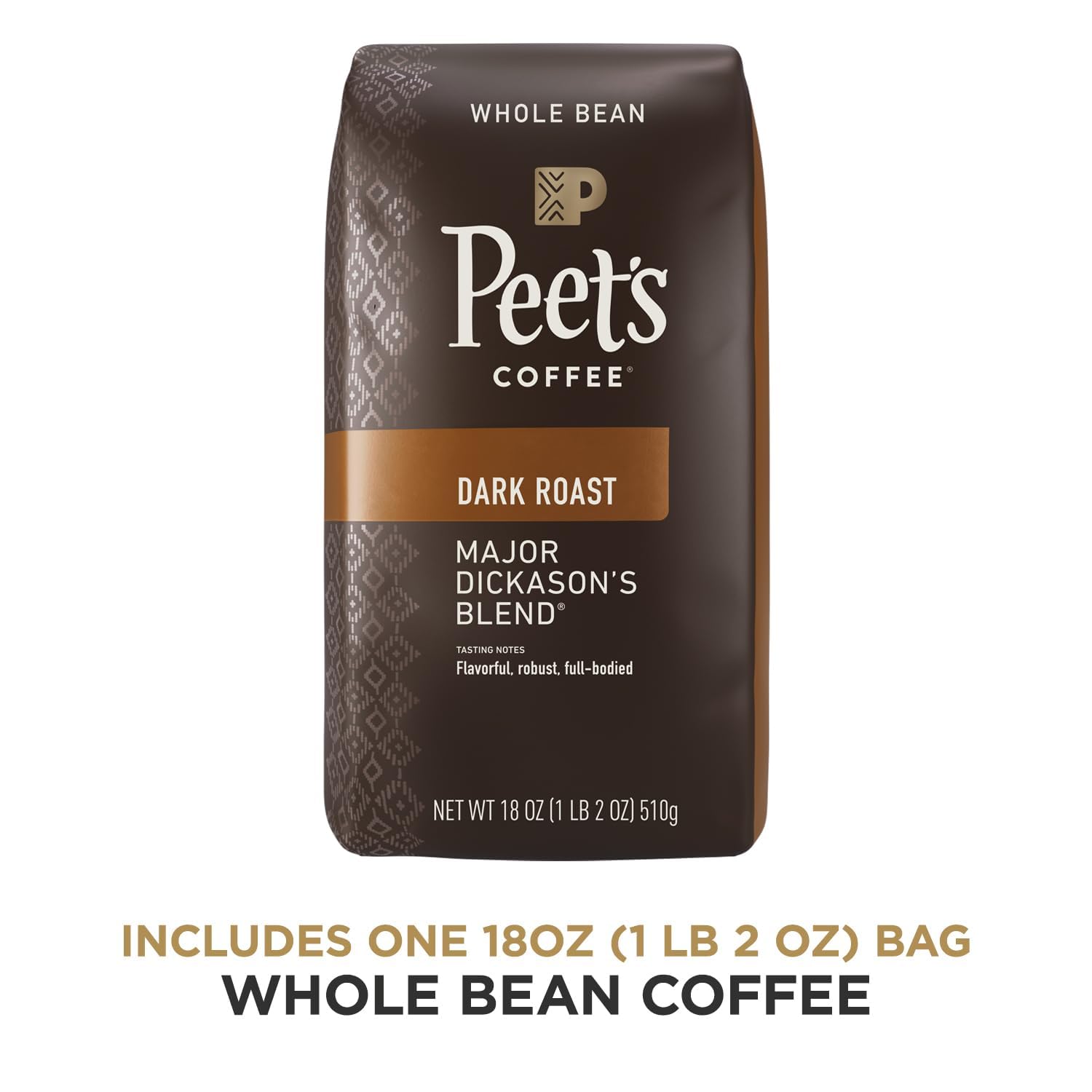 Peet's Coffee, Dark Roast Whole Bean Coffee - Major Dickason's Blend 18 Ounce Bag