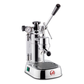 La Pavoni PC-16 Professional Espresso Machine | 16-Cup Capacity | Chrome Finish with Black Accents | Solid Brass 38-Ounce Boiler | Dual Frothing Systems with Pressure Gauge | Made in Italy