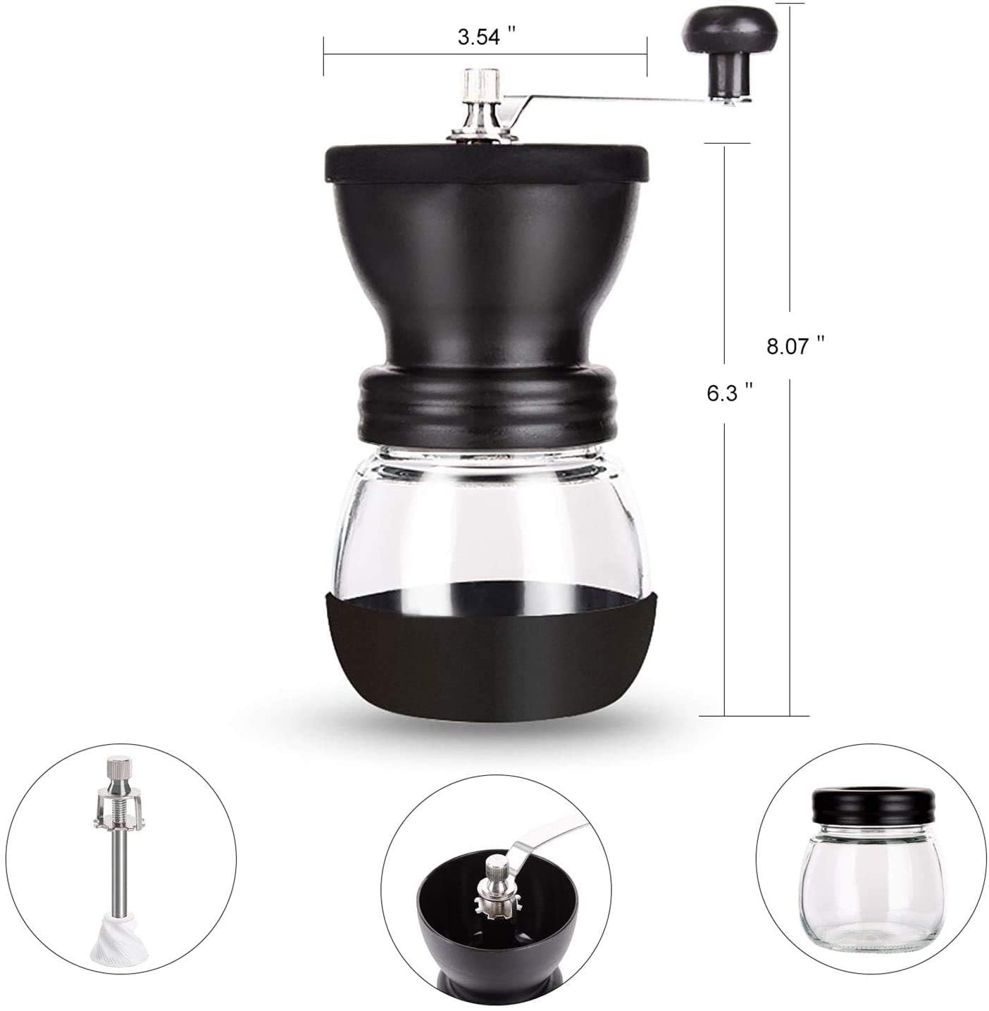 PARACITY Manuelle Kaffeemühle mit Keramikmahlwerk, kleine Handkaffeemühle mit 2 Glasbehältern (312 ml pro Behälter), Edelstahlgriff für Filterkaffee, Espresso, French Press, türkischen Aufguss