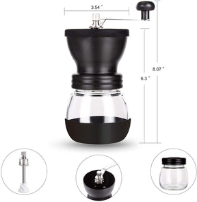 PARACITY Manual Coffee Bean Grinder with Ceramic Burr, Hand Coffee Grinder Mill Small with 2 Glass Jars(11OZ per Jar) Stainless Steel Handle for Drip Coffee, Espresso, French Press, Turkish Brew