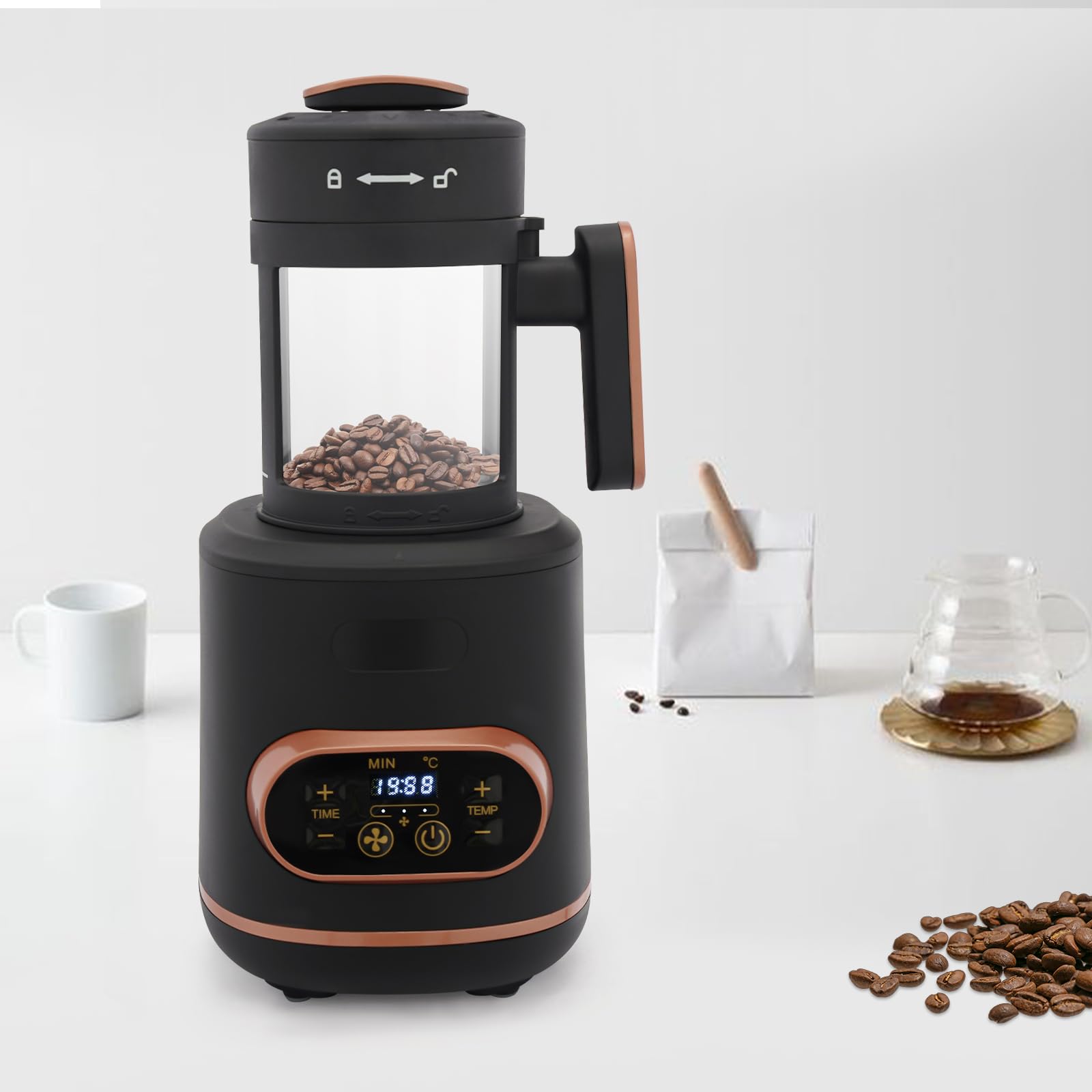 ZXTINGSHOP Automatischer Kaffeebohnenröster, Kaffee zu Hause rösten, Kaffeeröster für den Heimgebrauch mit einstellbarer Timer-Röstungsheizung und Luftgebläseeinstellung