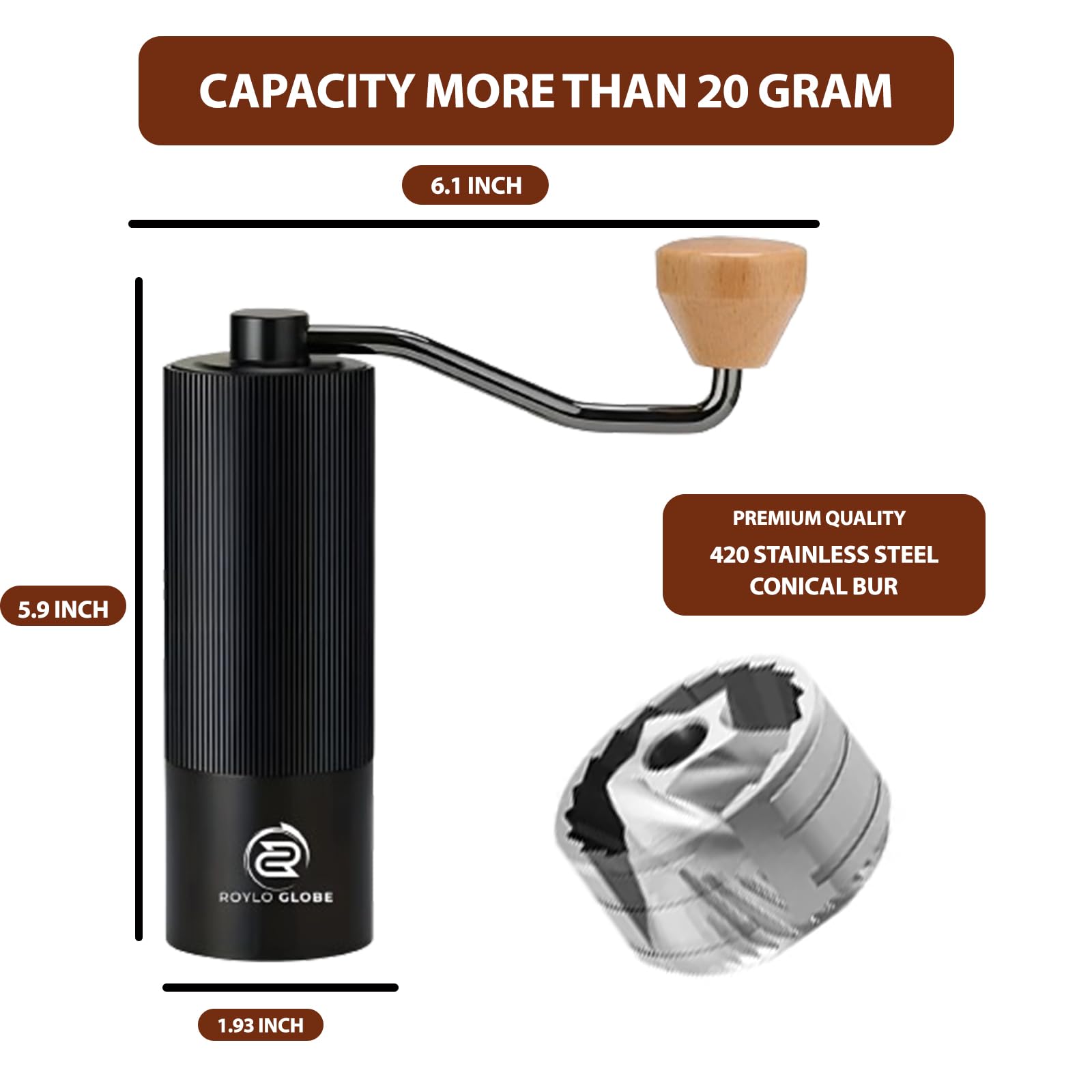 Manual Coffee Grinder with CNC 420 Stainless Steel Blades-Portable Hand Coffee Grinder with 20g Capacity–Compatible Coffee Grinder manual with Cleaning Brush- Coffee Bean Grinding for Indoor & Outdoor