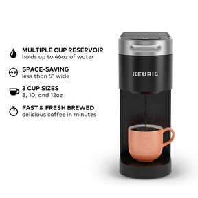 Keurig K-Slim Einzelportions-K-Cup-Pad-Kaffeemaschine, Multistream-Technologie, 3 Brühgrößen, schlankes und elegantes Design, abnehmbarer 46-oz-Tank, schwarz