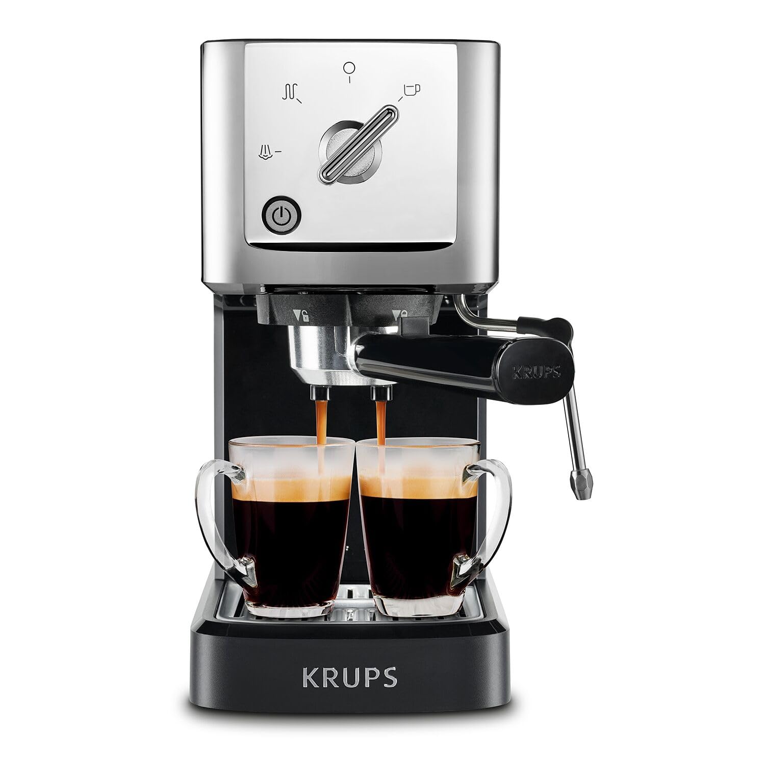 KRUPS XP344C51 Professionelle Kaffeemaschine Calvi Steam and Pump Kompakte Espressomaschine, 1 Liter, schwarz