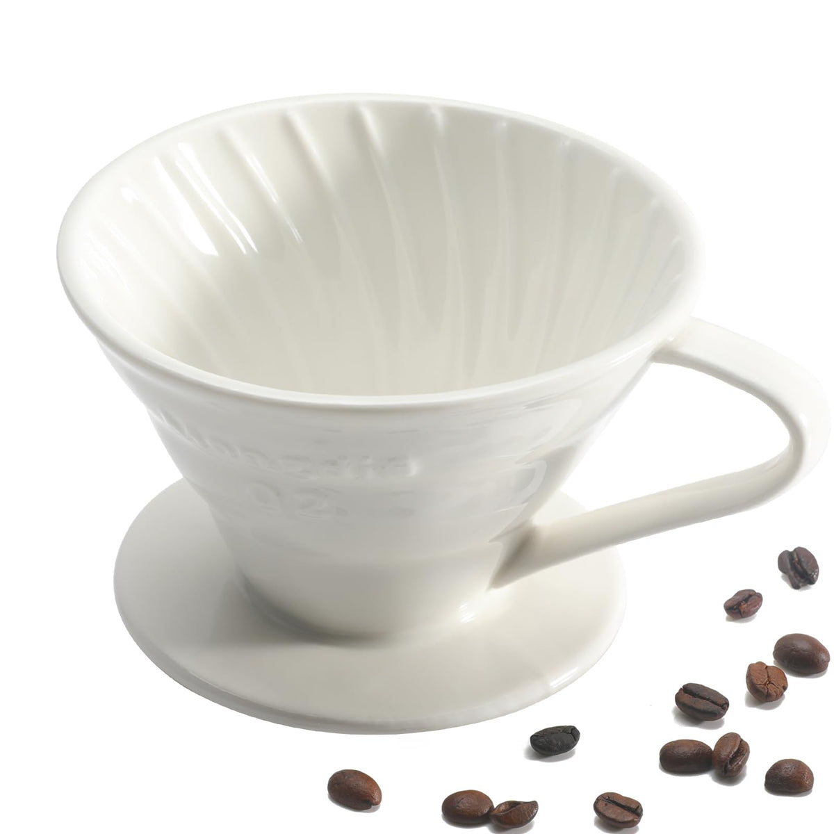 Mongdio V60 Kaffeefilter aus Keramik, wiederverwendbarer tragbarer Kaffeefilter aus Porzellan, Zubehör für langsames Brühen mit 1 Loch für zu Hause – Größe 02, Weiß