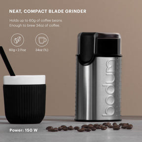 Bodum Bistro Electric Blade Coffee Grinder, Brushed Stainless Steel, 2.1oz