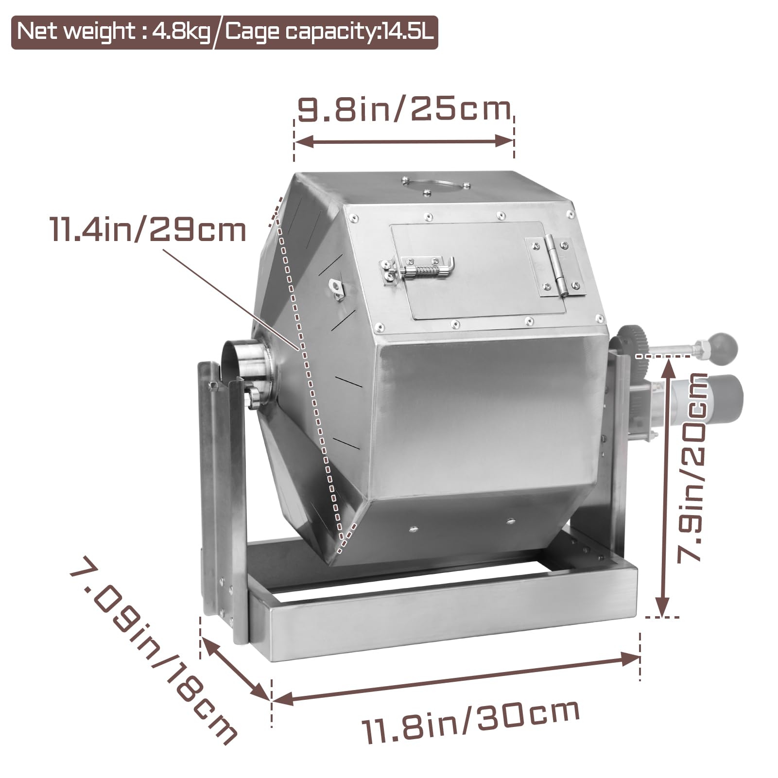 ICZW Kaffeebohnenröster, 14,5 l, Kaffeebohnenbäcker, Erdnussröster, Gasbrenner, Trommeltyp, Edelstahl, für den privaten und gewerblichen Gebrauch